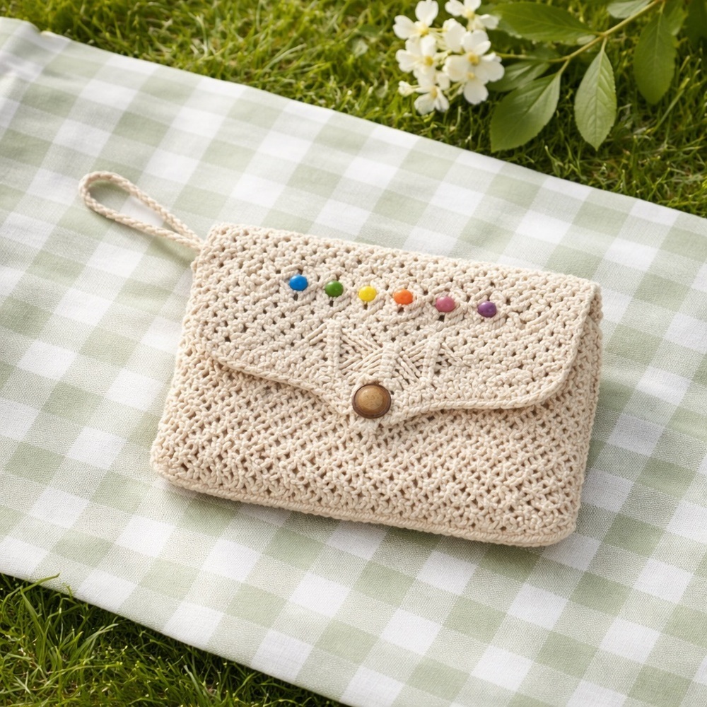 vintage handmade bohemian cottagecore crochet bag/ clutch purse